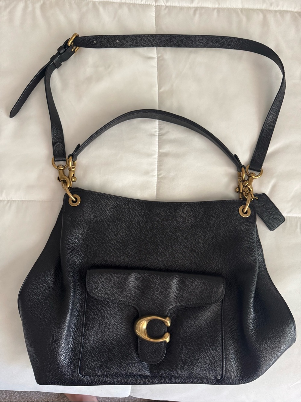 Coach Black Pebbled Leather Hobo Shoulder Bag with Gold Hardware
